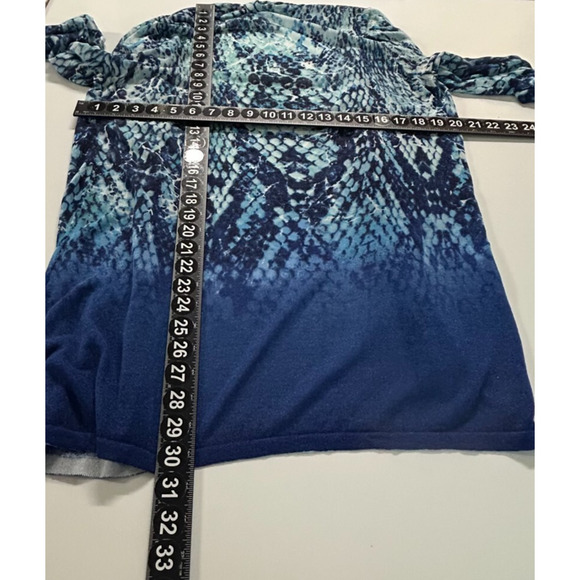 Chicos Cardigan Womens Large 2 Blue Snake Print Open Front Lightweight Sweater - Picture 7 of 11